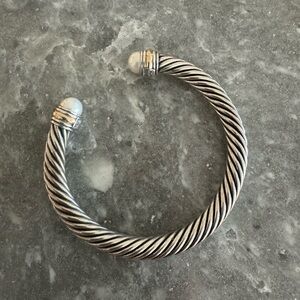 David Yurman 7mm Pearl/Silver/Gold Classic Cable Bracelet